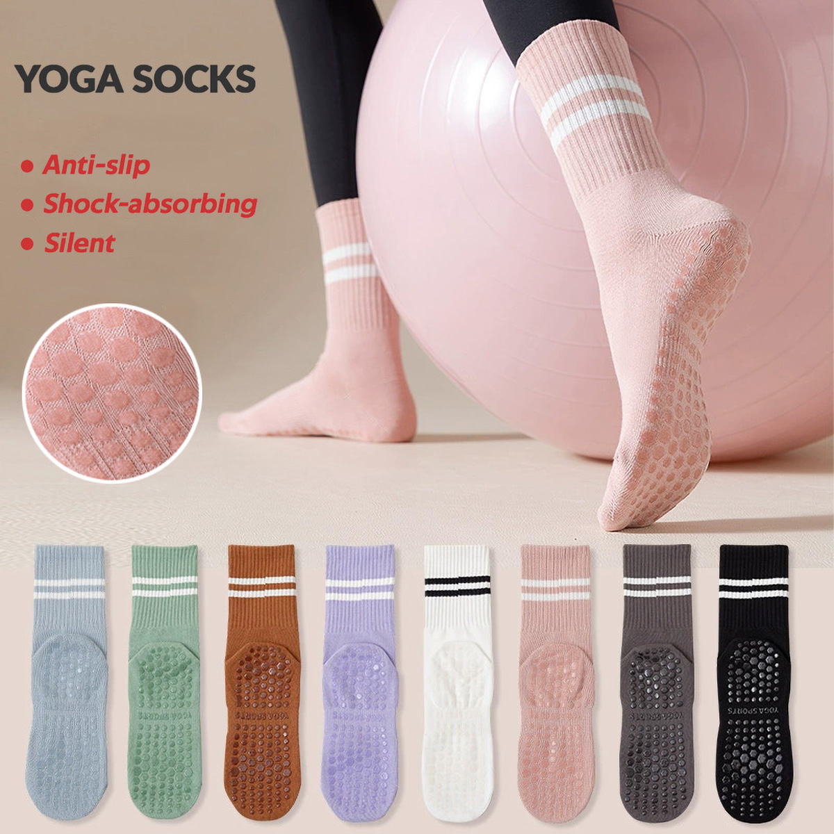 Medias Para Pilates Y Yoga - 여성용 그립이 있는 긴 요가 양말