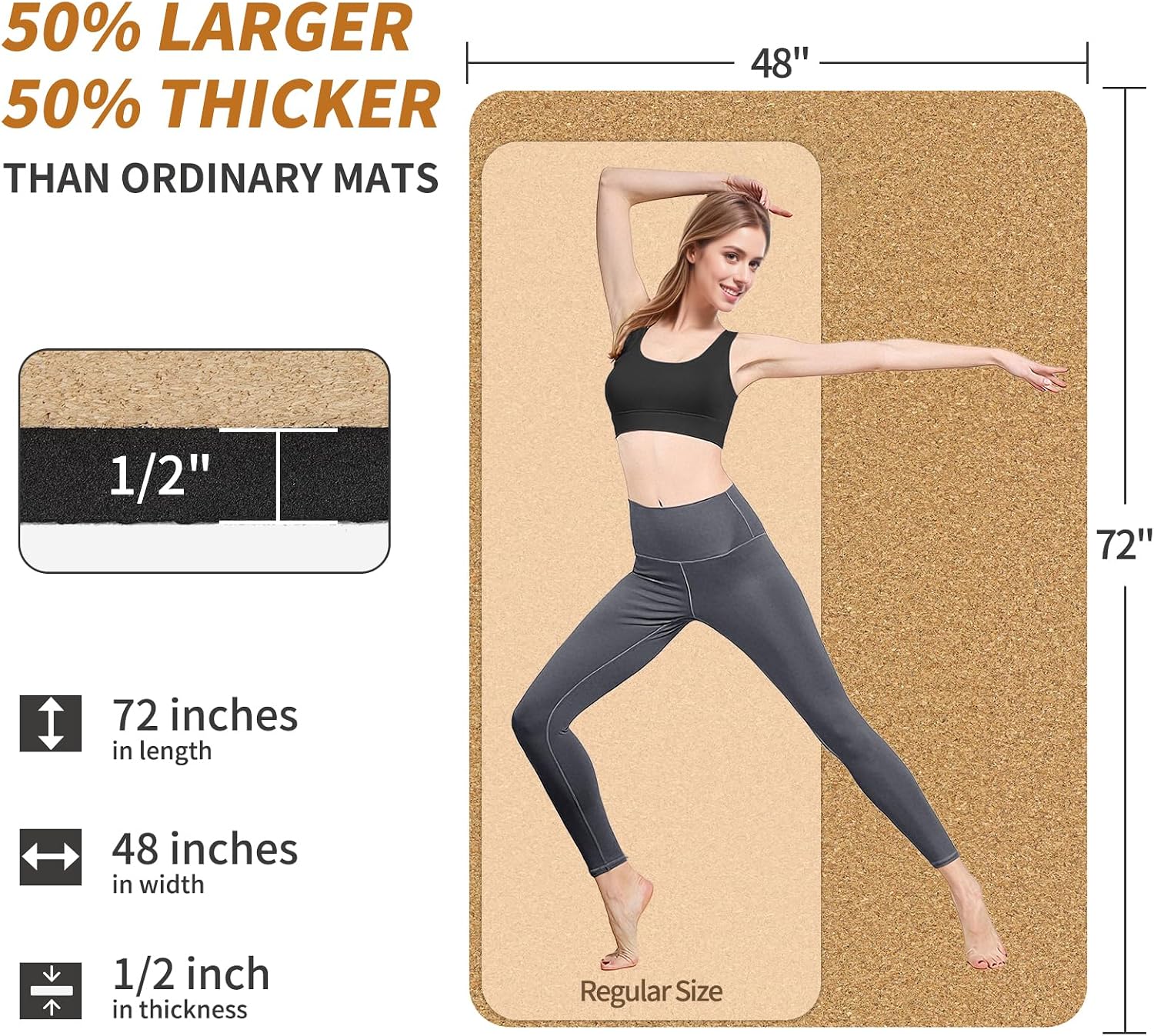 특대형 천연 코르크 요가 매트 78 X 32 또는 72 - Pilates Yoga Or 리뷰 및 가격